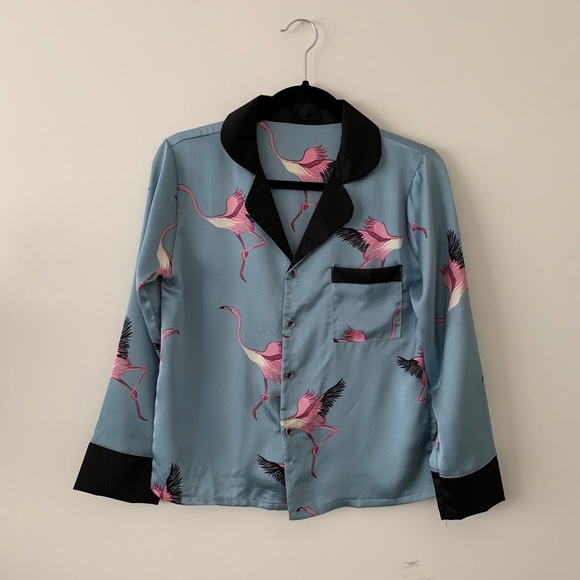 New Printed Blue Black Silky Pajamas XS-S - Picture 2 of 5